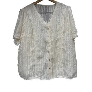 SHEIN Plus Size 2X Ruffle Sheer Button Up Blouse Women’s Dressy Top Elegant Chic